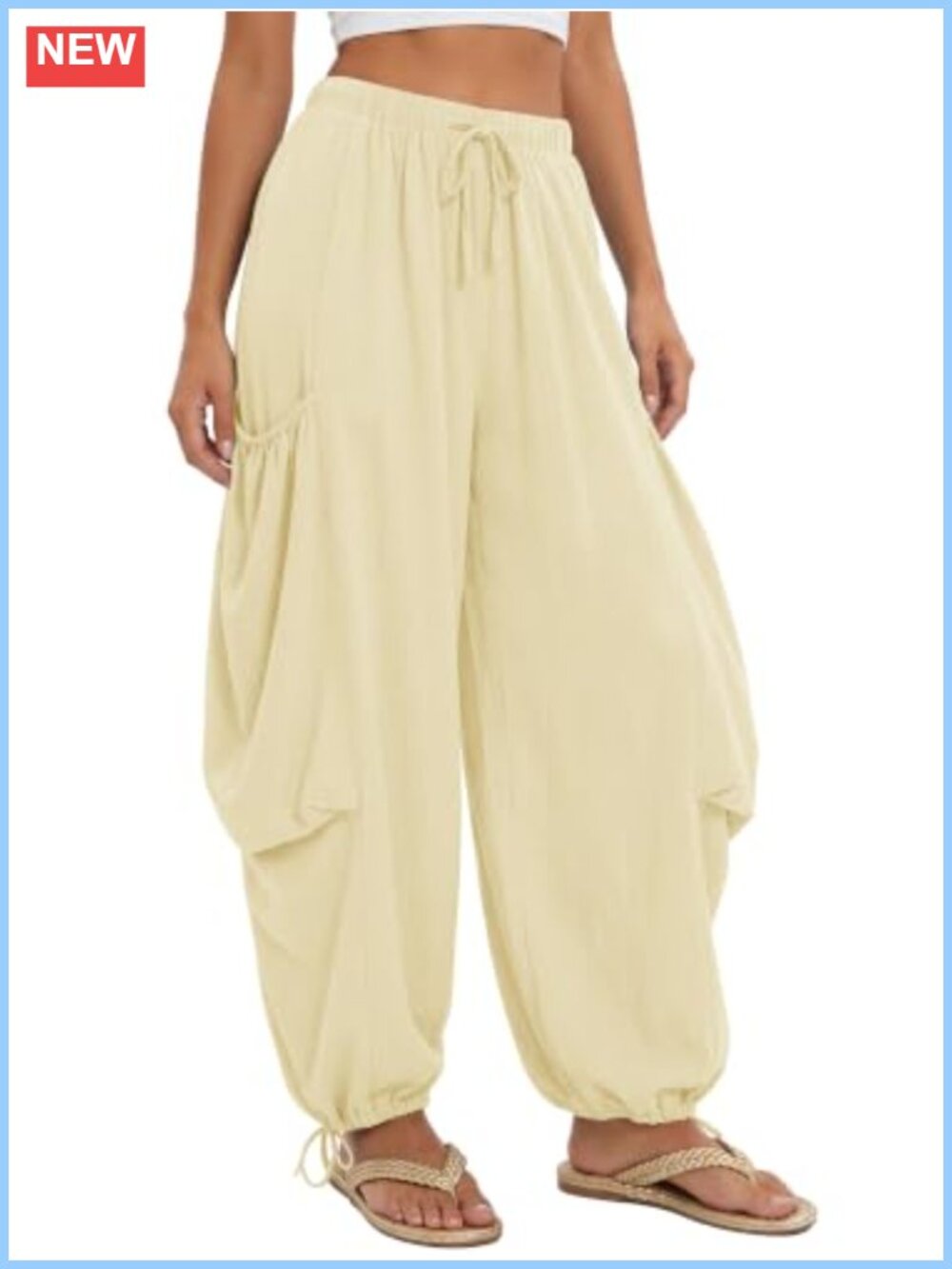 Women's Linen Wide Leg Palazzo Pants Boho Beach Travel Drawstring